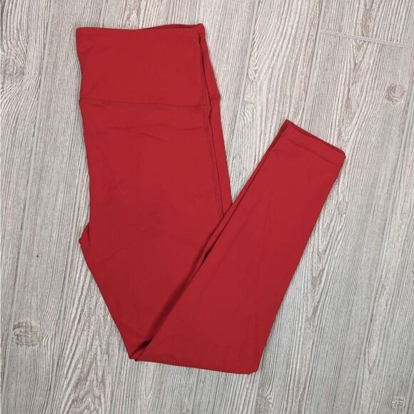 Mono B Essential High Waist Solid Leggings APH2366 Size Large Bright Red - Picture 1 of 5